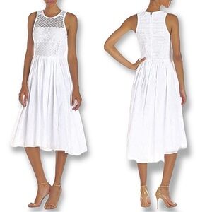 REBECCA TAYLOR 100% Cotton Maisie Eyelet Fit and Flare Midi‎ Dress. Size 10